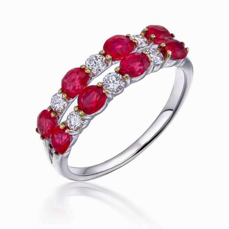 Ruby and Diamond Half Eternity Band Ring