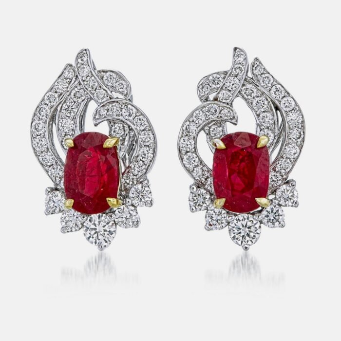 Lotus Burmese Ruby Earrings