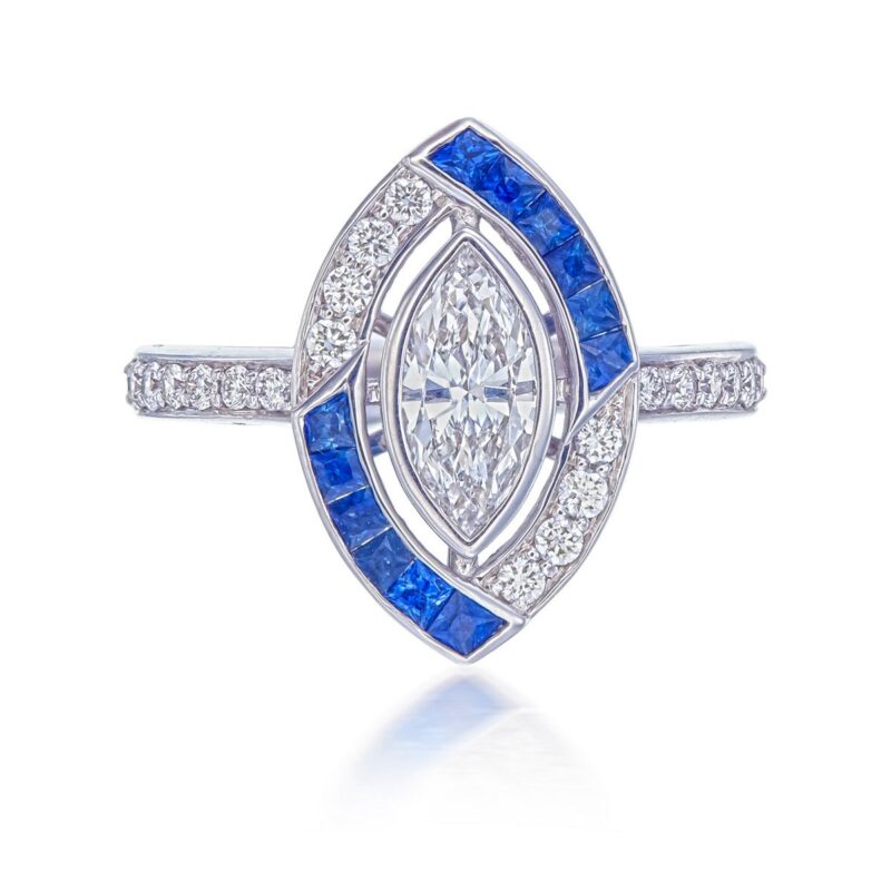 Art Deco Diamond and Blue Sapphire Ring