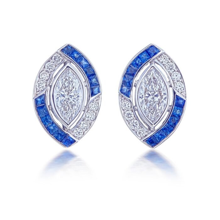 Cool Girl Diamond and Blue Sapphire Stud Earrings