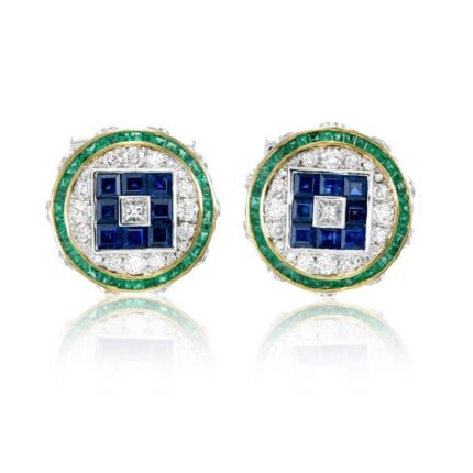 Emerald Blue Sapphire and Diamond Cufflinks