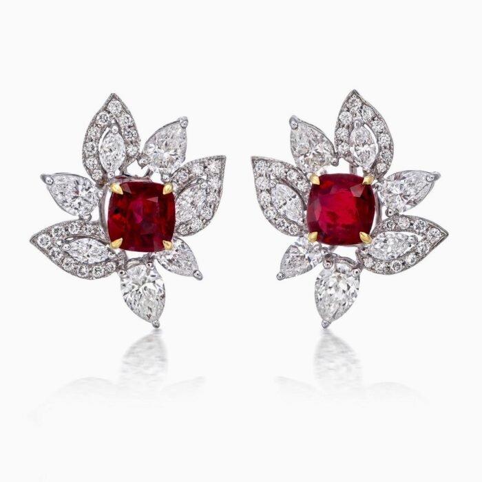 Flower Ruby And Diamond Earrings