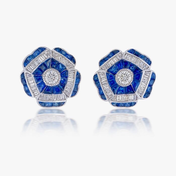 Floral Blue Sapphire Diamond Earrings