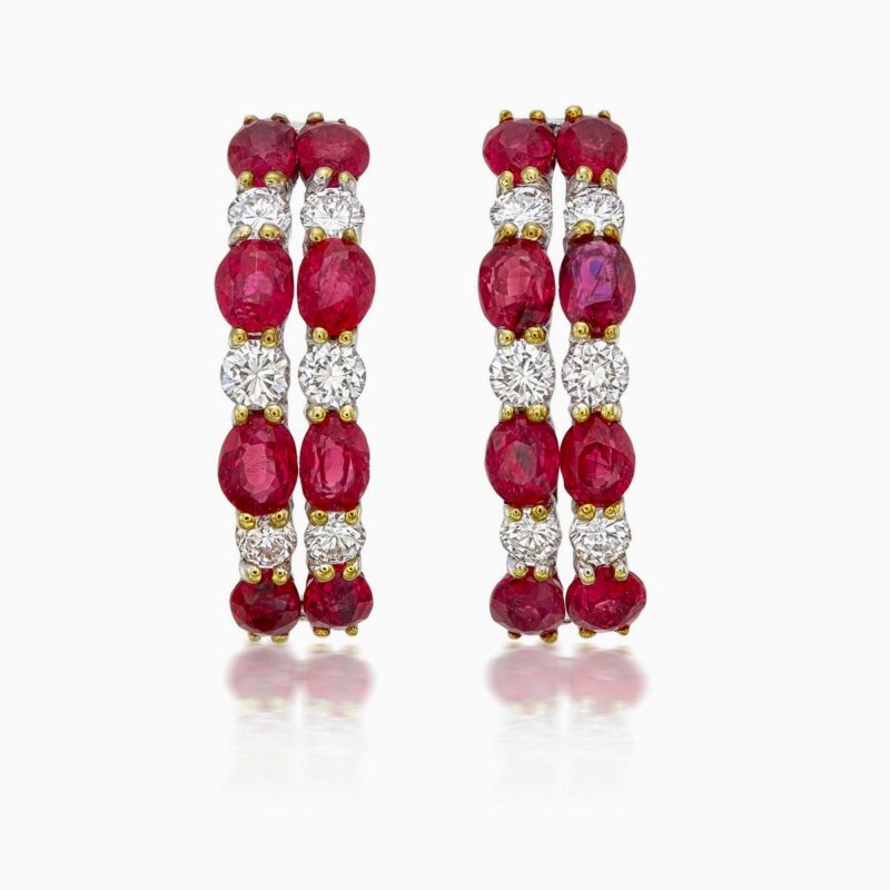 Modern Ruby And Diamond Earrings