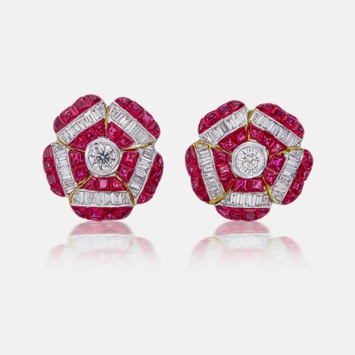 Floral Ruby Diamond Earrings