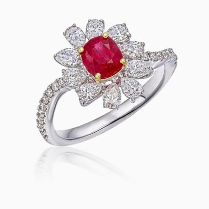 Red Ruby Flower Ring