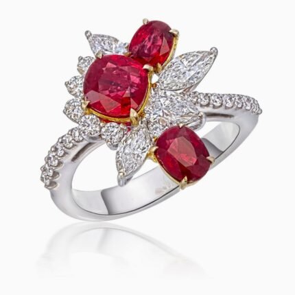 Bouquet Pigeon Blood Ruby and Diamond Ring