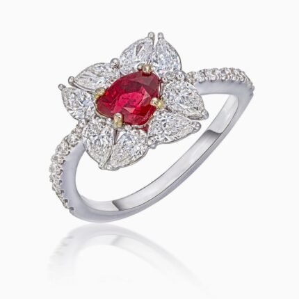 Unique Triangle Shaped Pigeon Blood Ruby And Diamond Ring