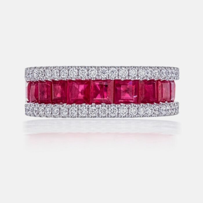 Unisex Ruby and Diamond Band Ring